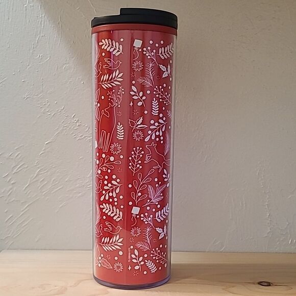 Starbucks 16 oz Red White Holiday Plants & Animals Twist Cap Insulated Tumbler - Picture 3 of 9